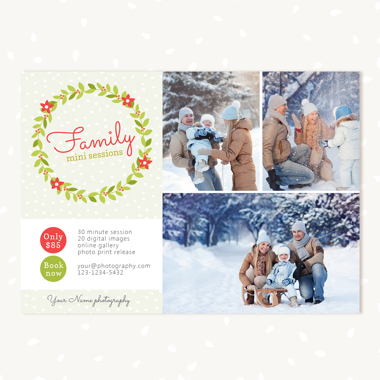 Family mini sessions template for Christmas