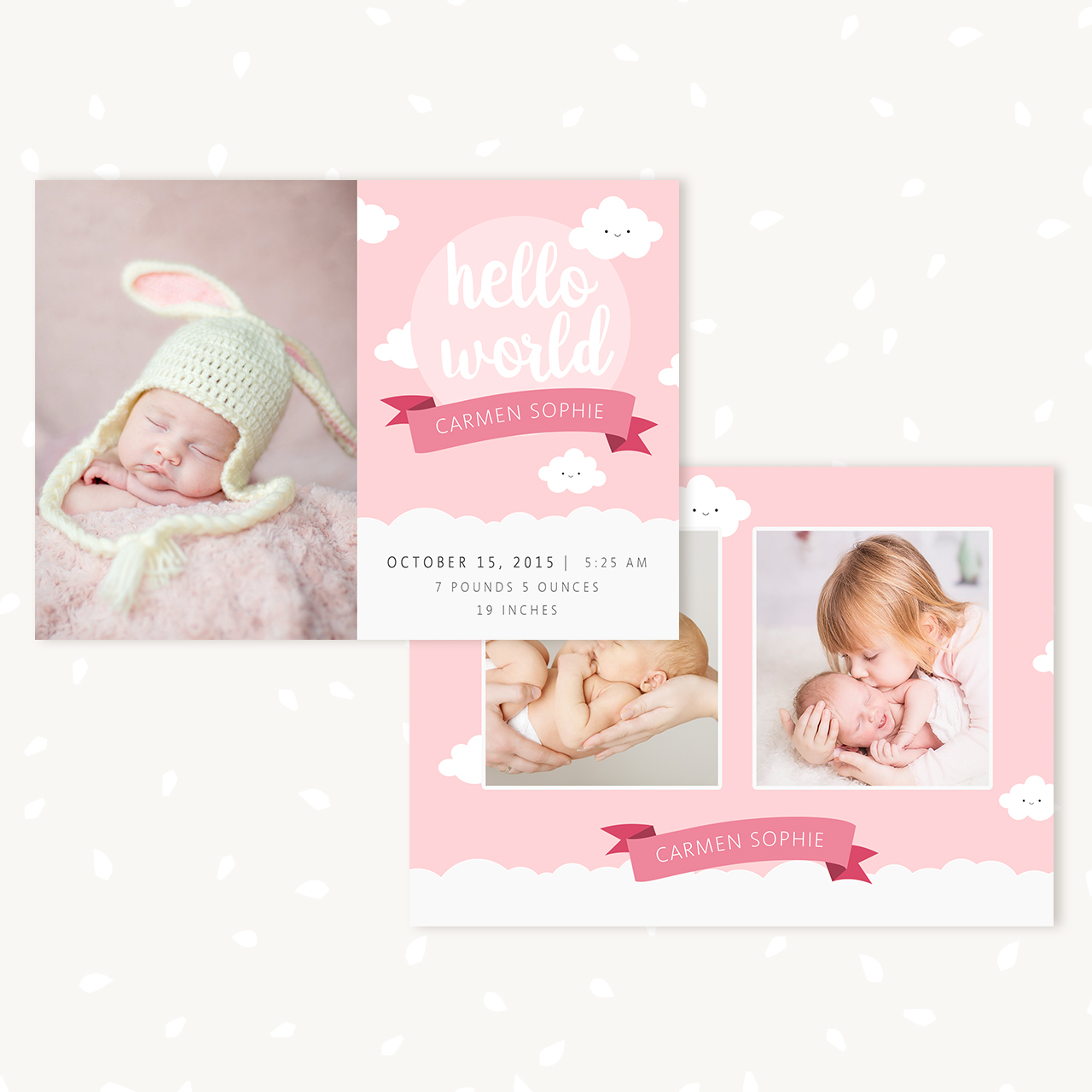 Birth Announcement Template “Happy clouds” – Strawberry Kit