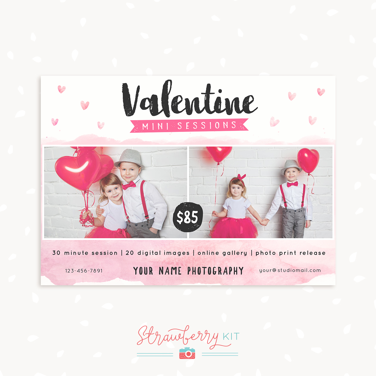 Valentine Mini Session Template – Strawberry Kit