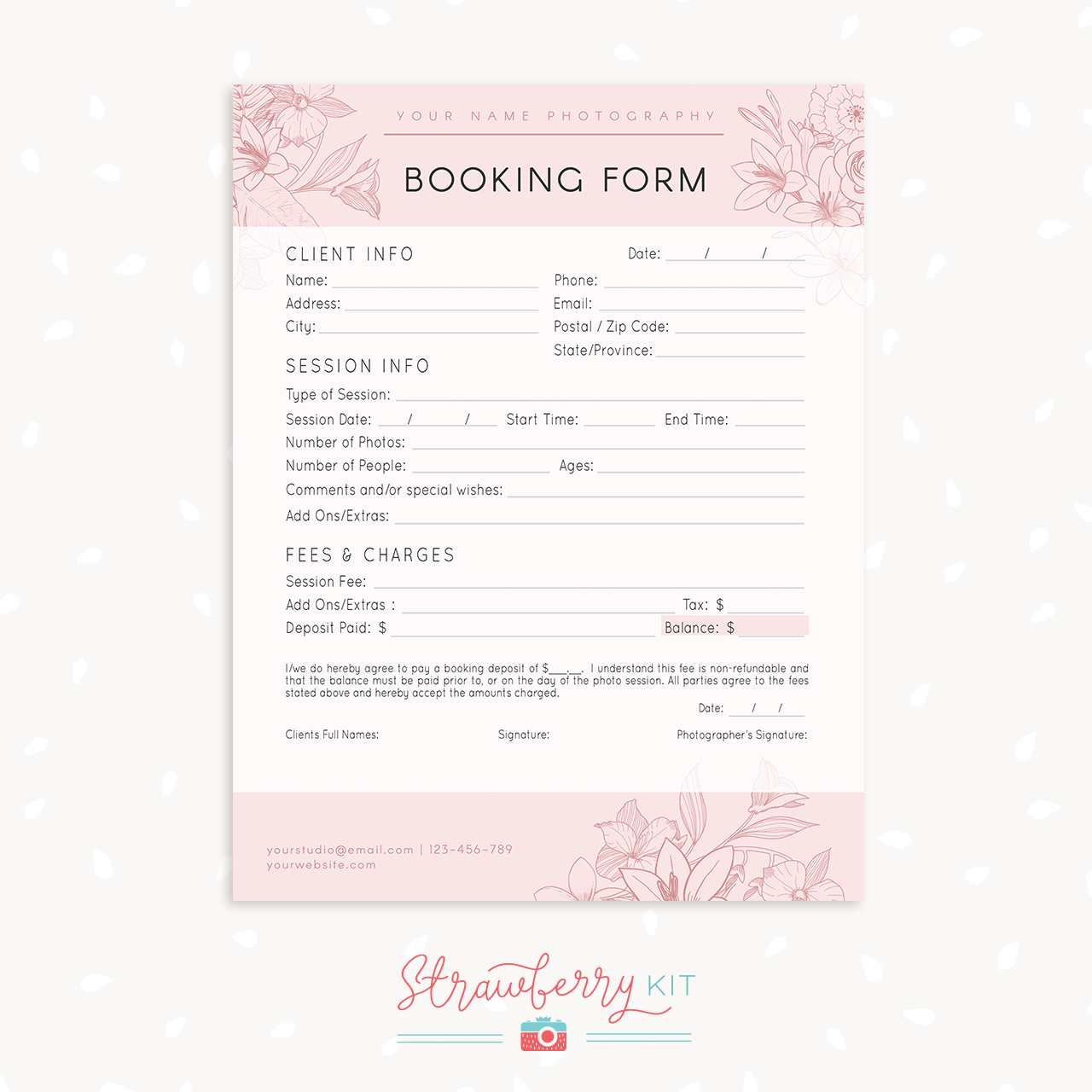 Floral Client Booking Form Template For Photographers Strawberry Kit