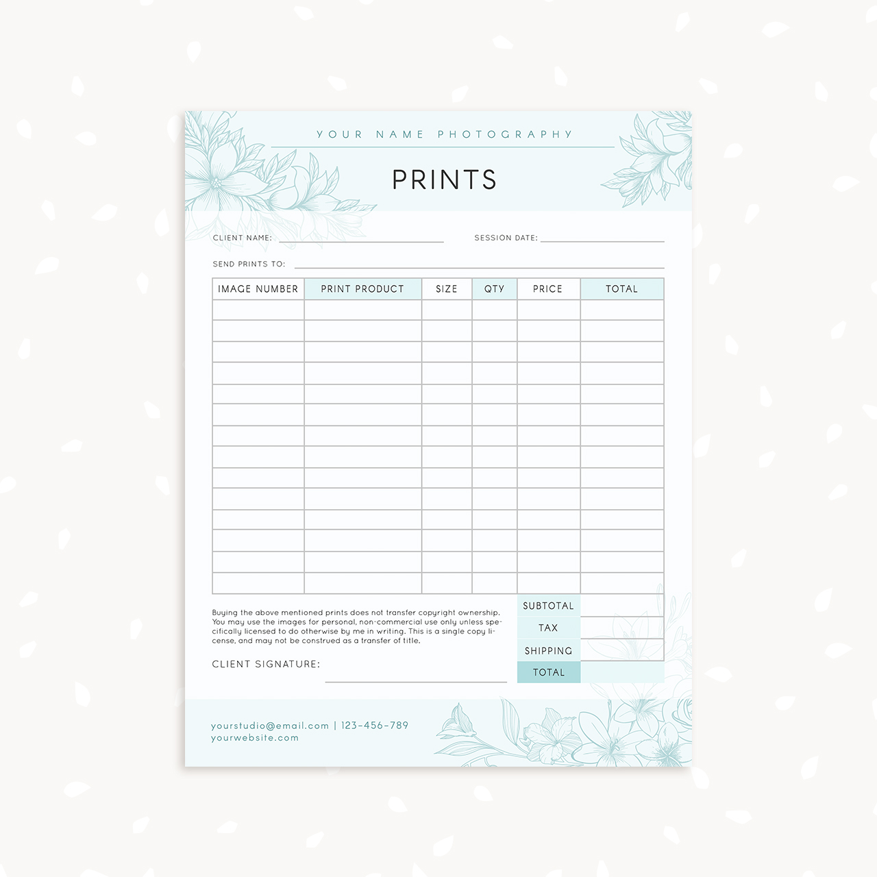 Photography Prints Order Form Template
