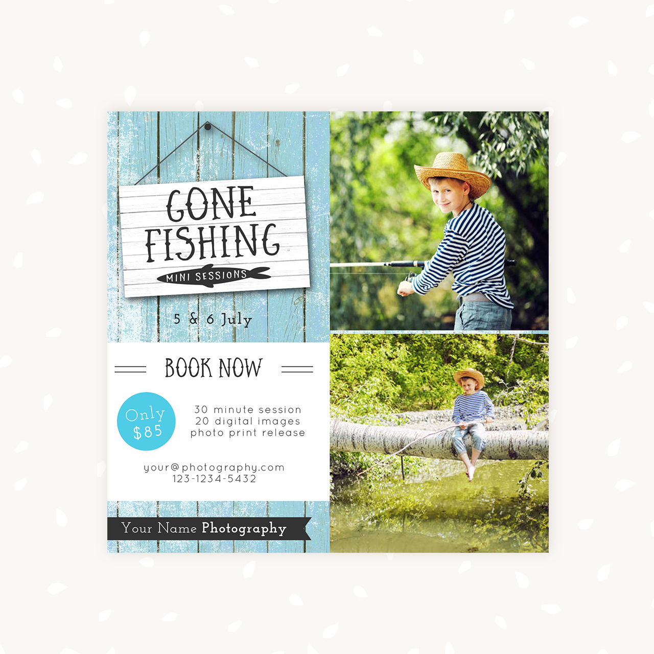 Gone fishing mini sessions template photography
