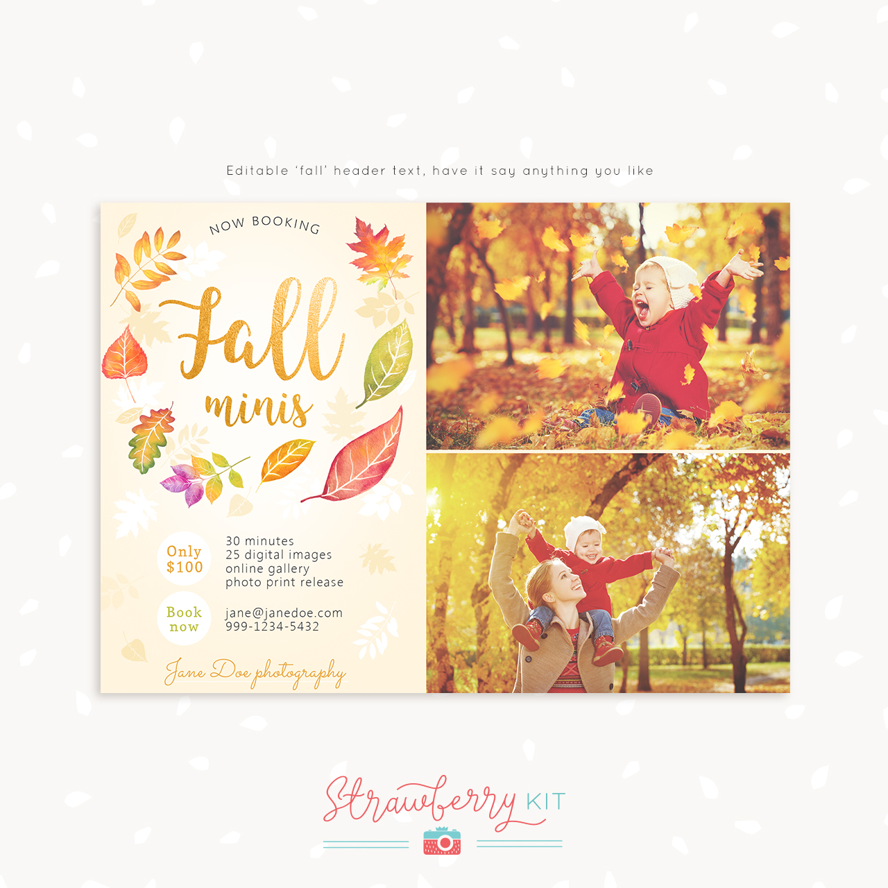 Fall Mini Sessions Template Falling leafs Strawberry Kit