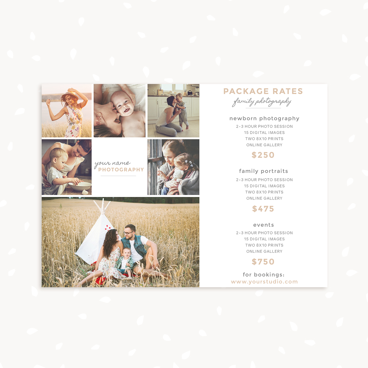 Photography packages pricing card template