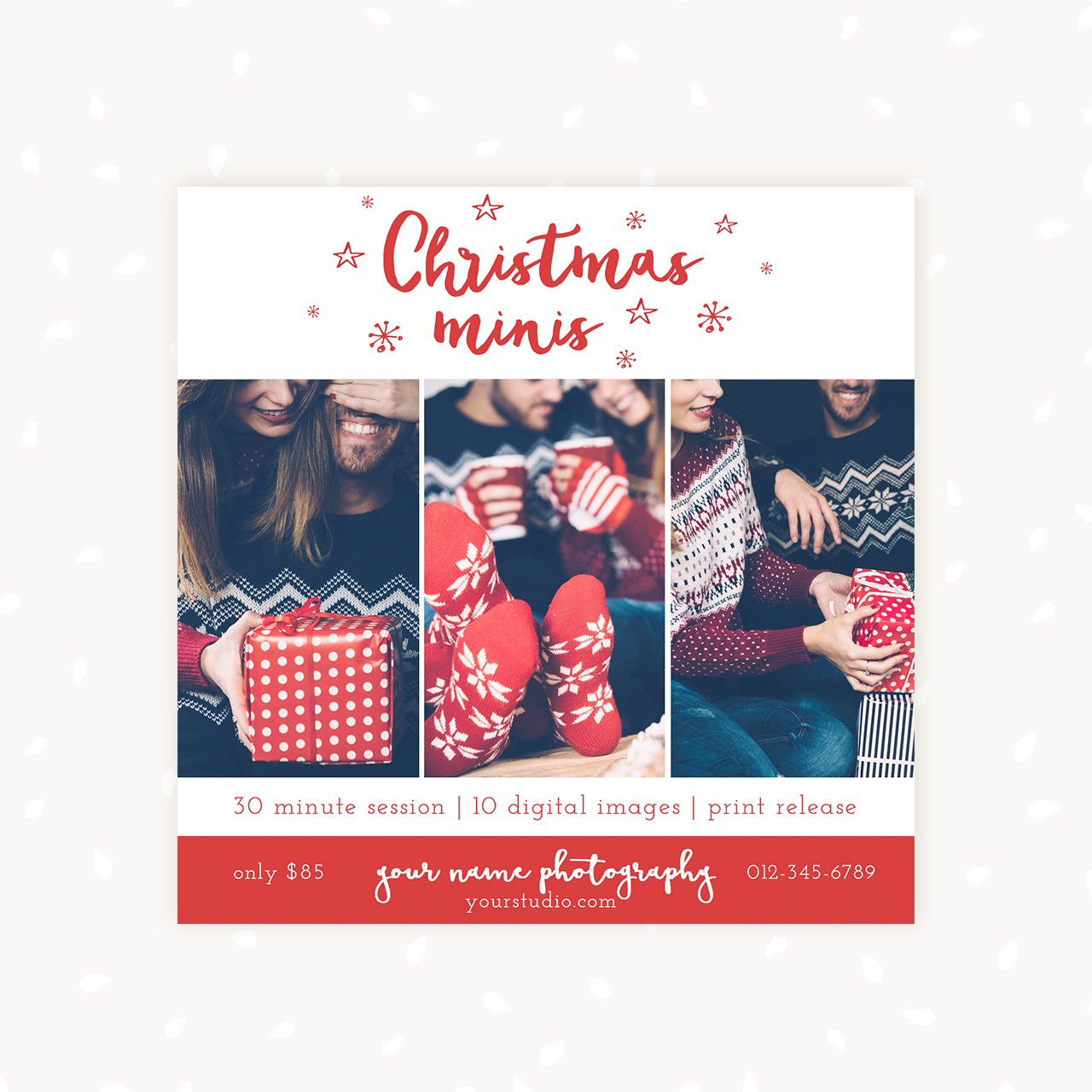 Christmas Mini Sessions Template red handlettered