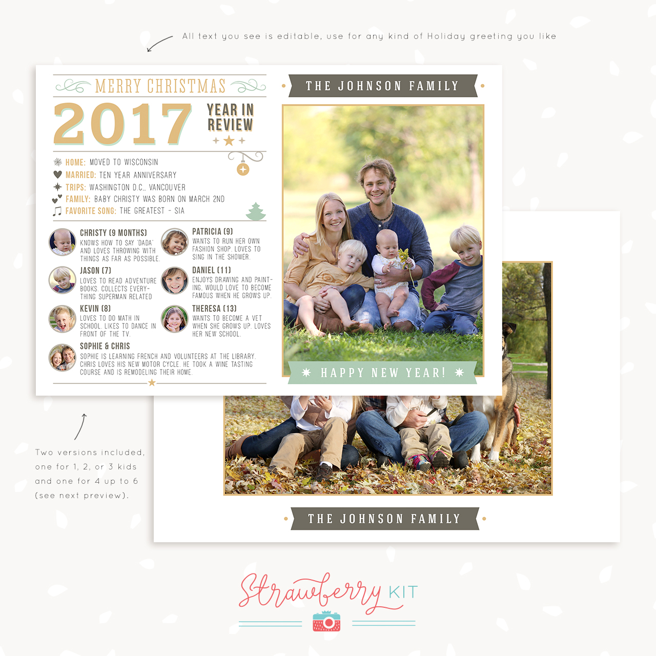Year in review Christmas card template Strawberry Kit