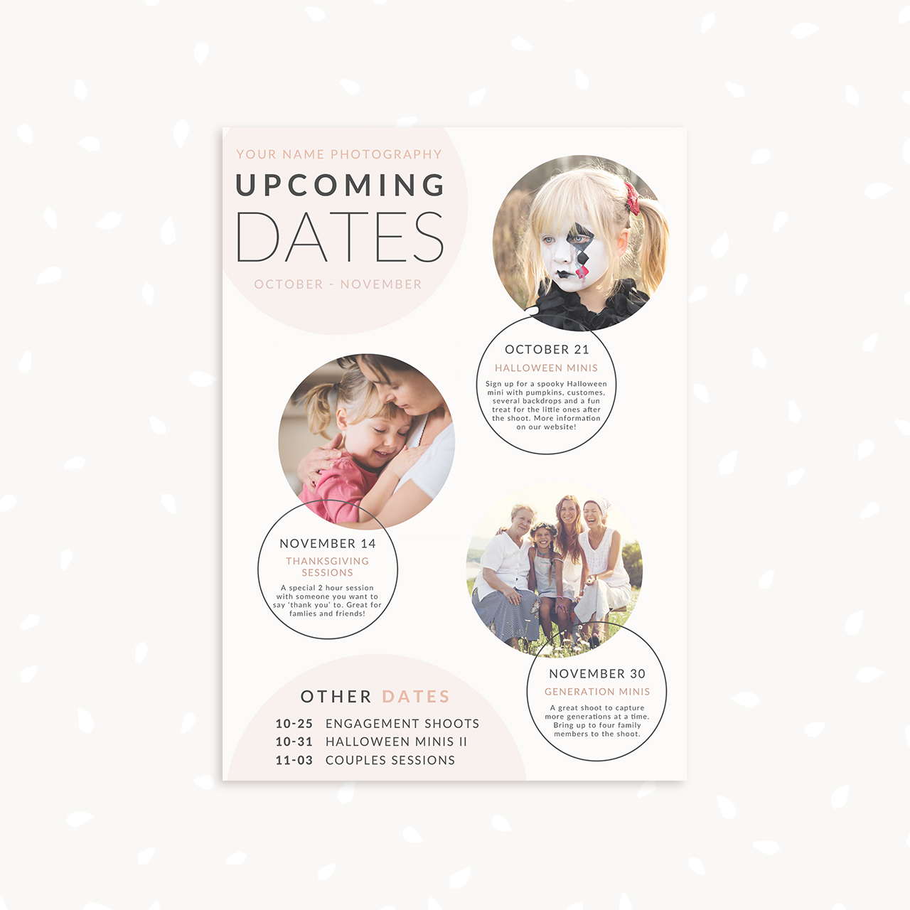 Upcoming dates photographer template bubbles