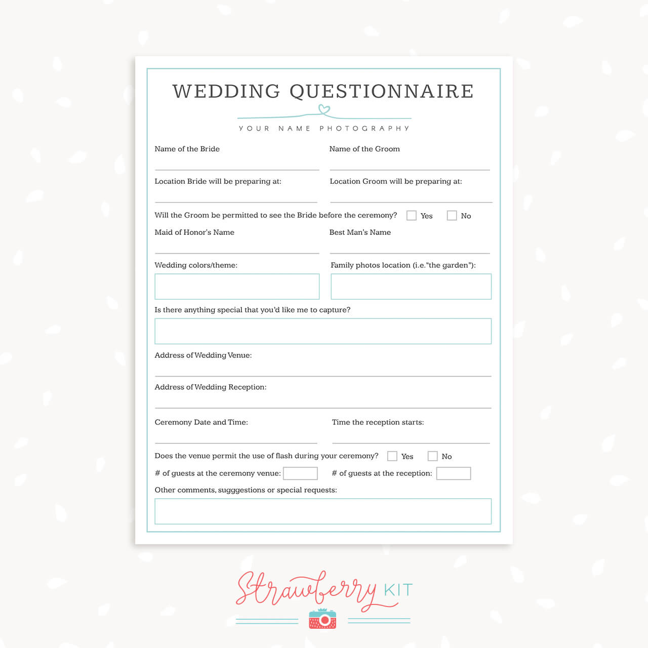 Wedding photography questionnaire template - Strawberry Kit