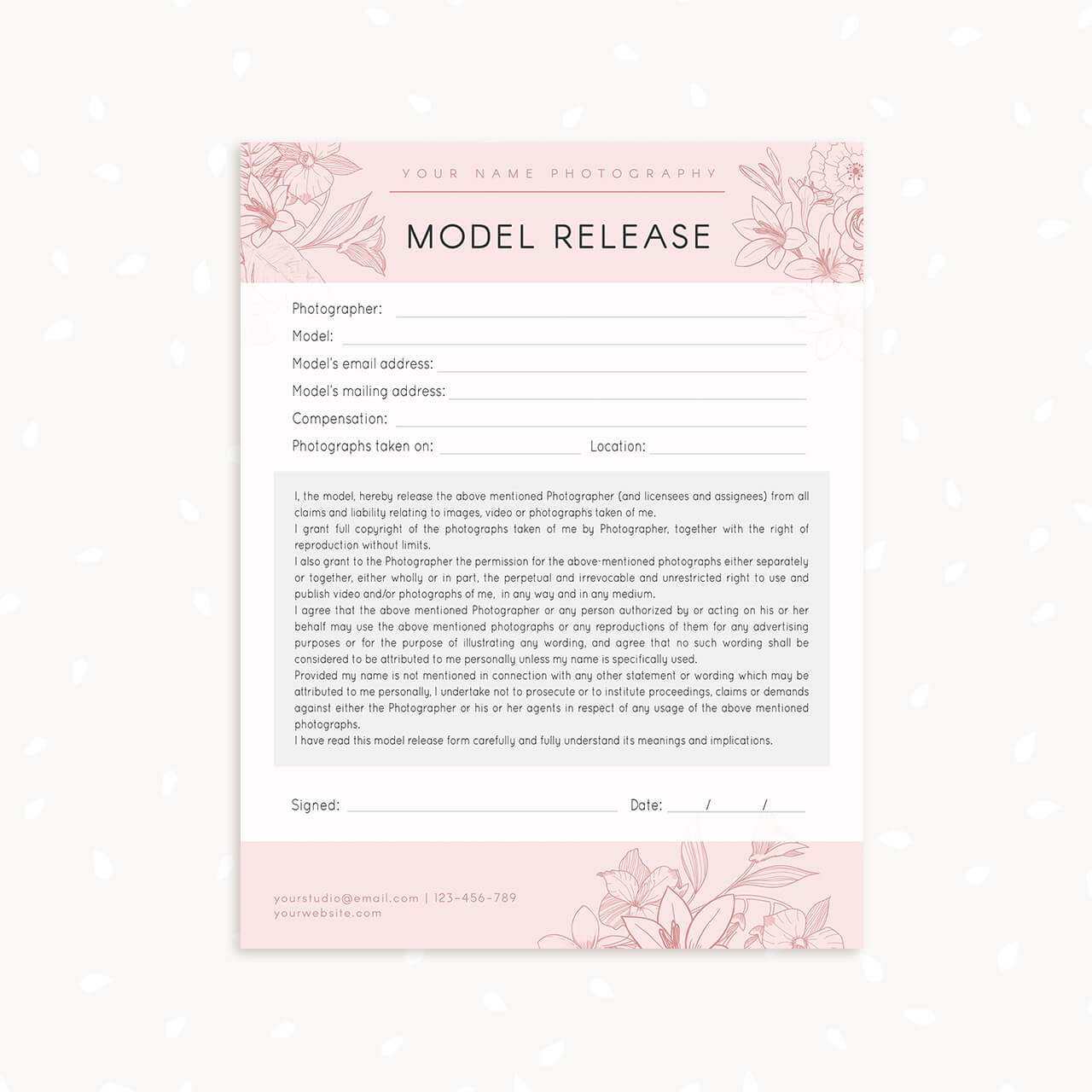 Model Release Form Template Flowers