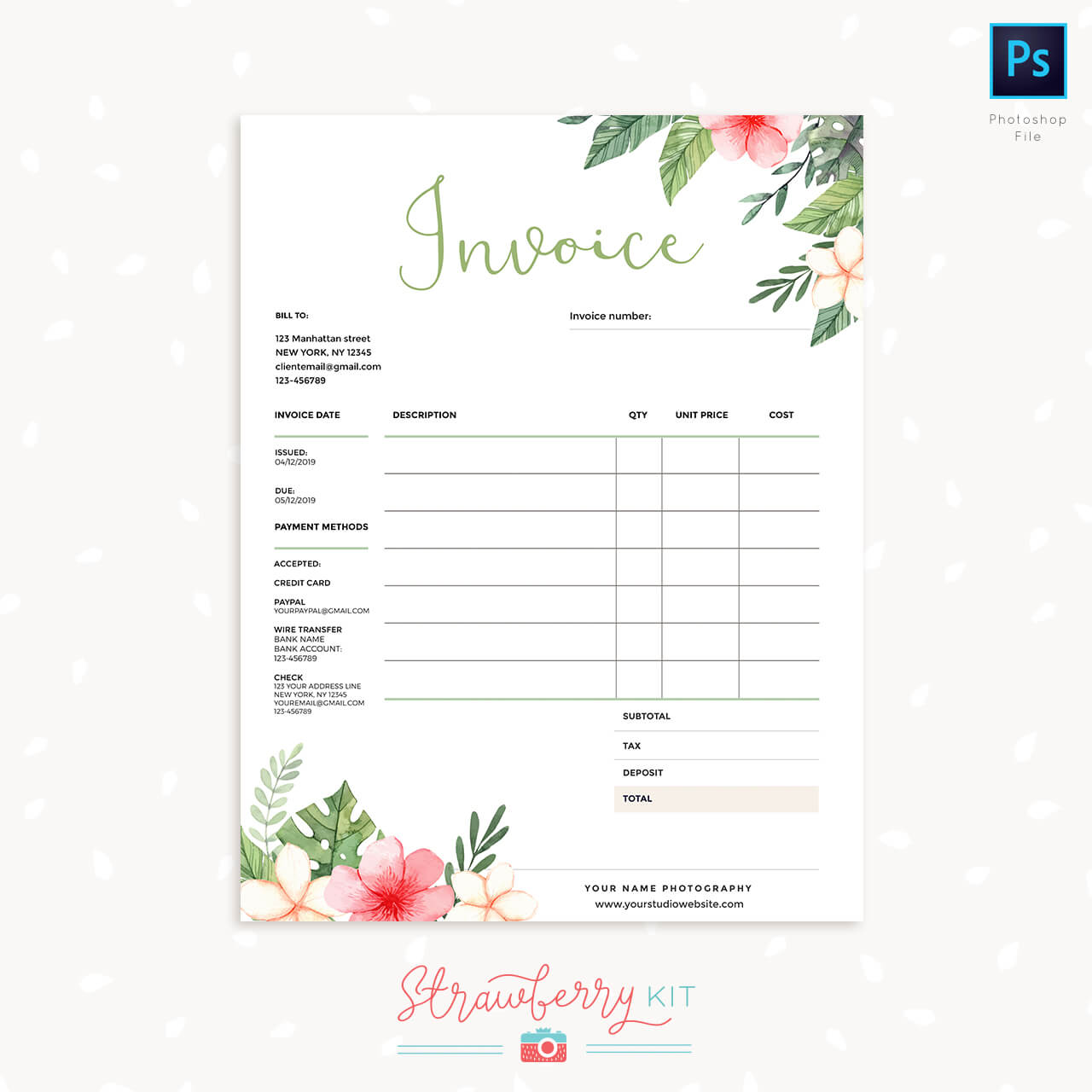 Floral Invoice Template - Strawberry Kit