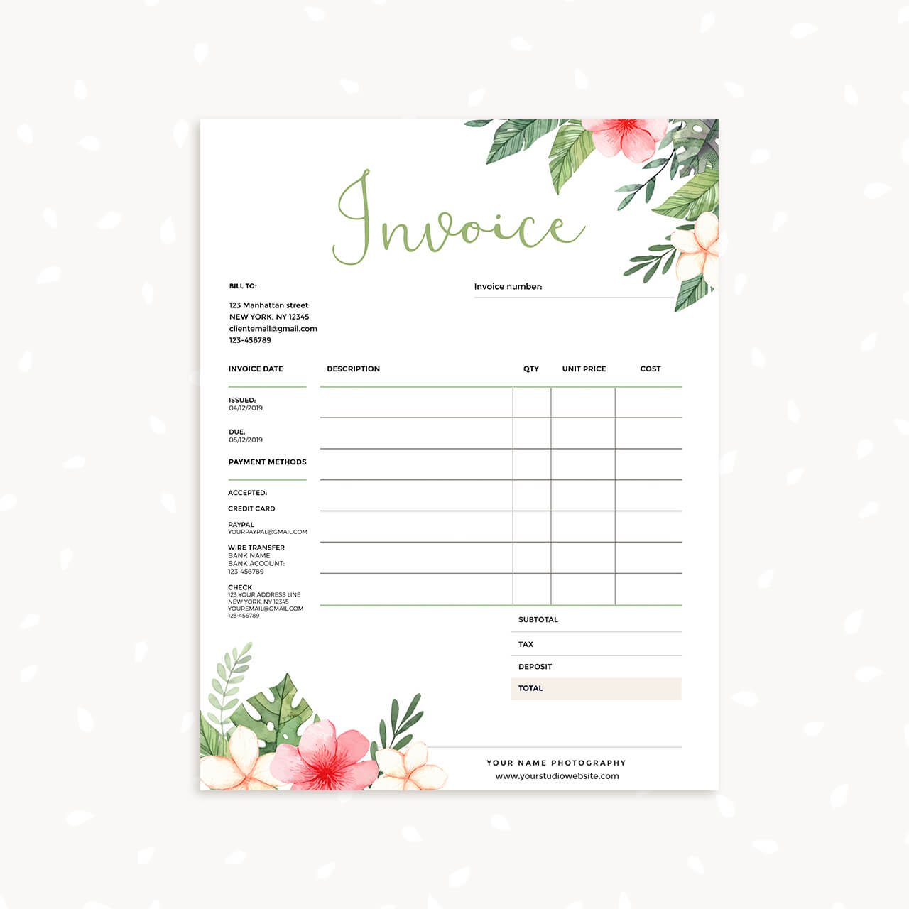 Floral Invoice Template Strawberry Kit
