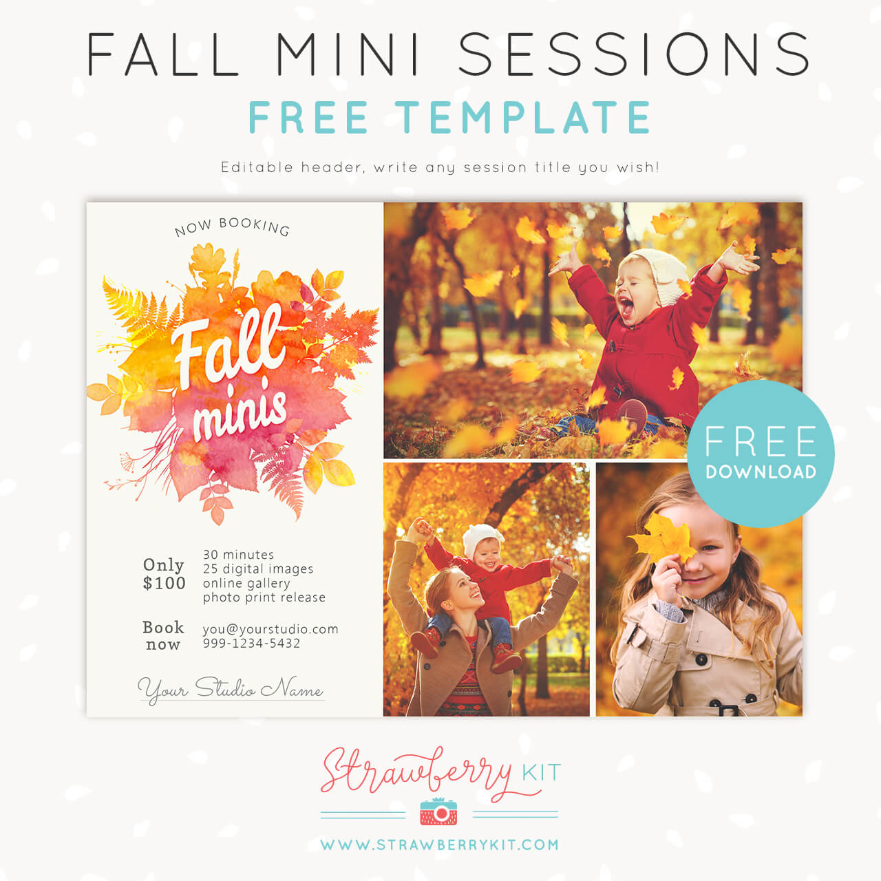 Free Fall mini sessions template for Photoshop – Strawberry Kit