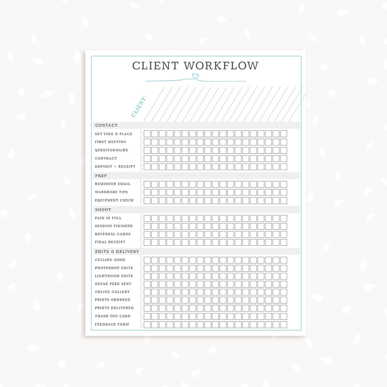 Photographer Client Workflow Checklist Printable