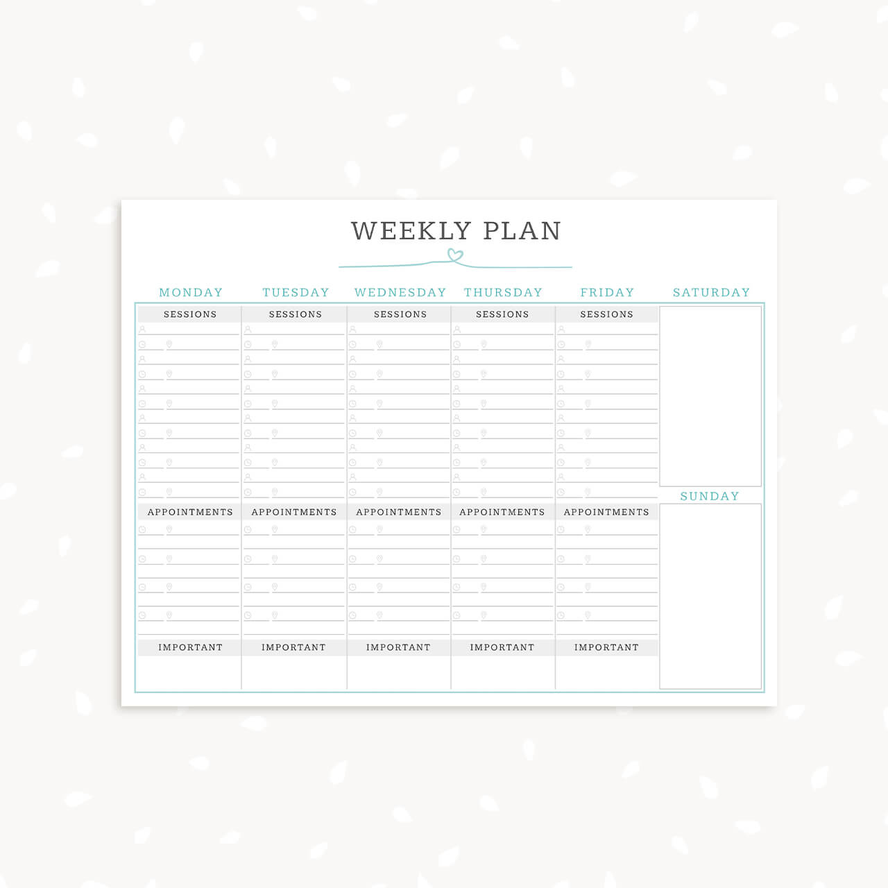 Printable Weekly Planner Photography Business