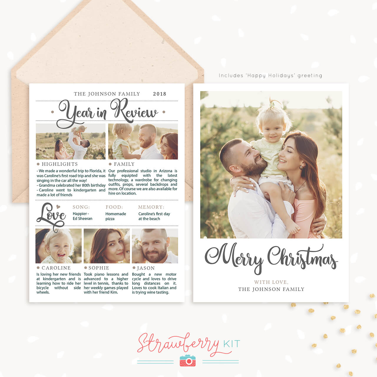 Year In Review Christmas Card Template Strawberry Kit