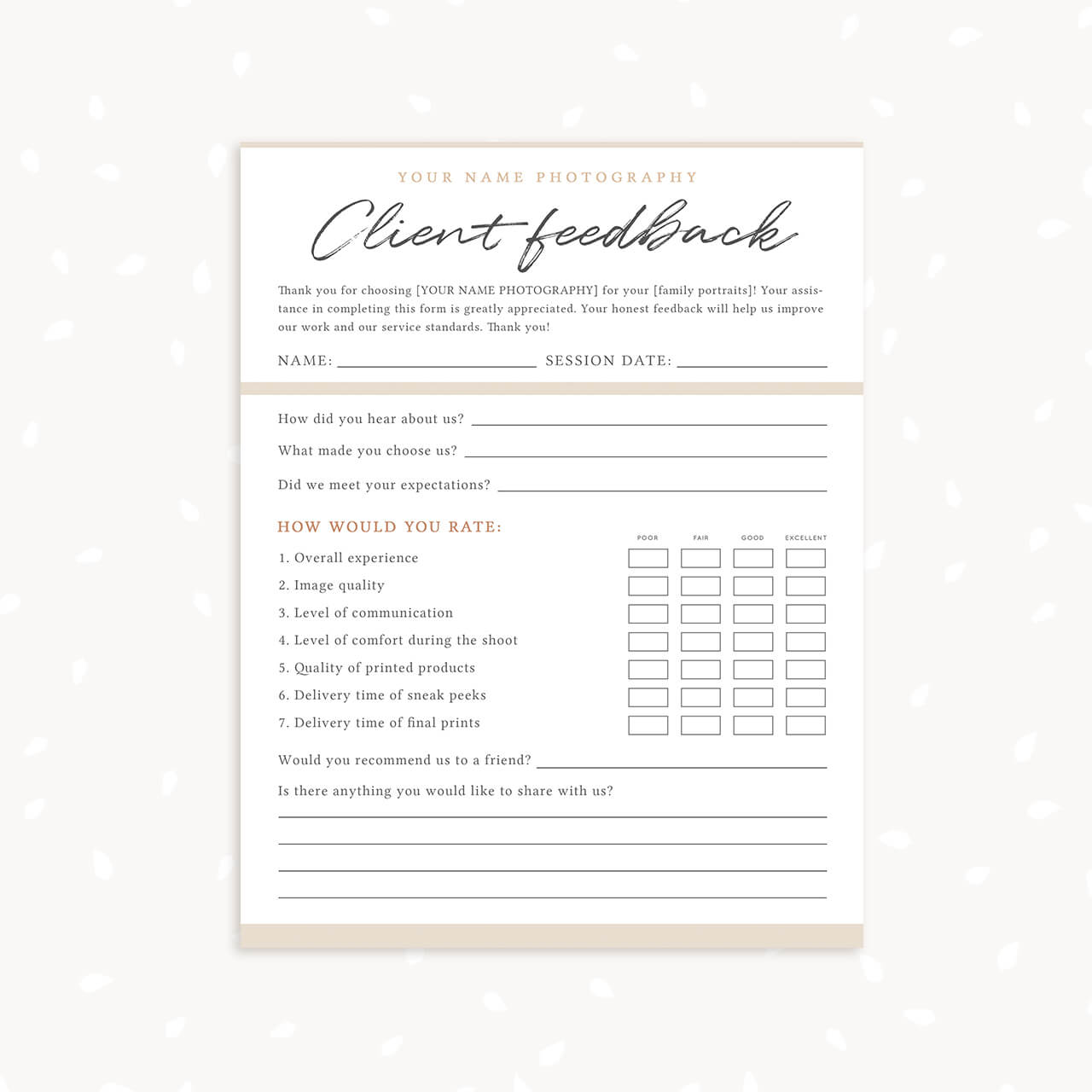 Client Feedback Form Template Photography