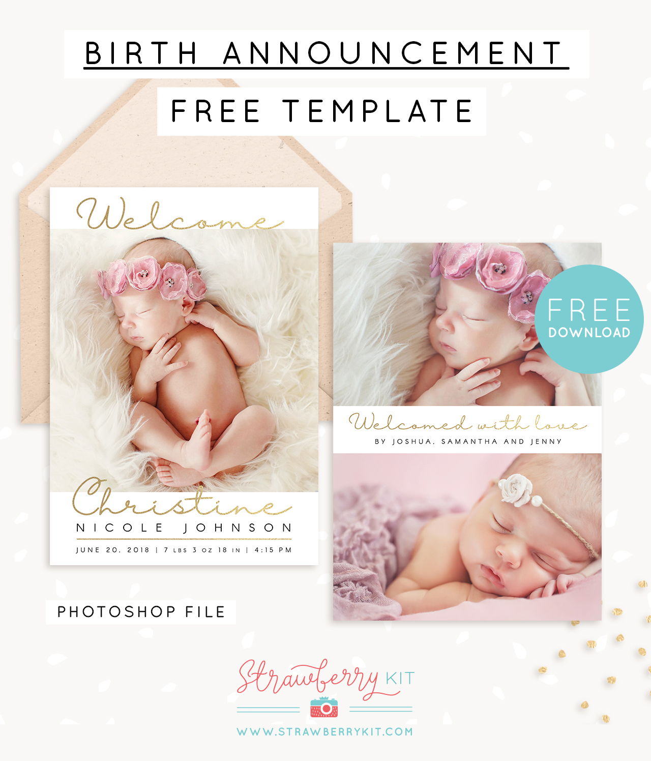 Free Birth Announcement Template For Photoshop Strawberry Kit