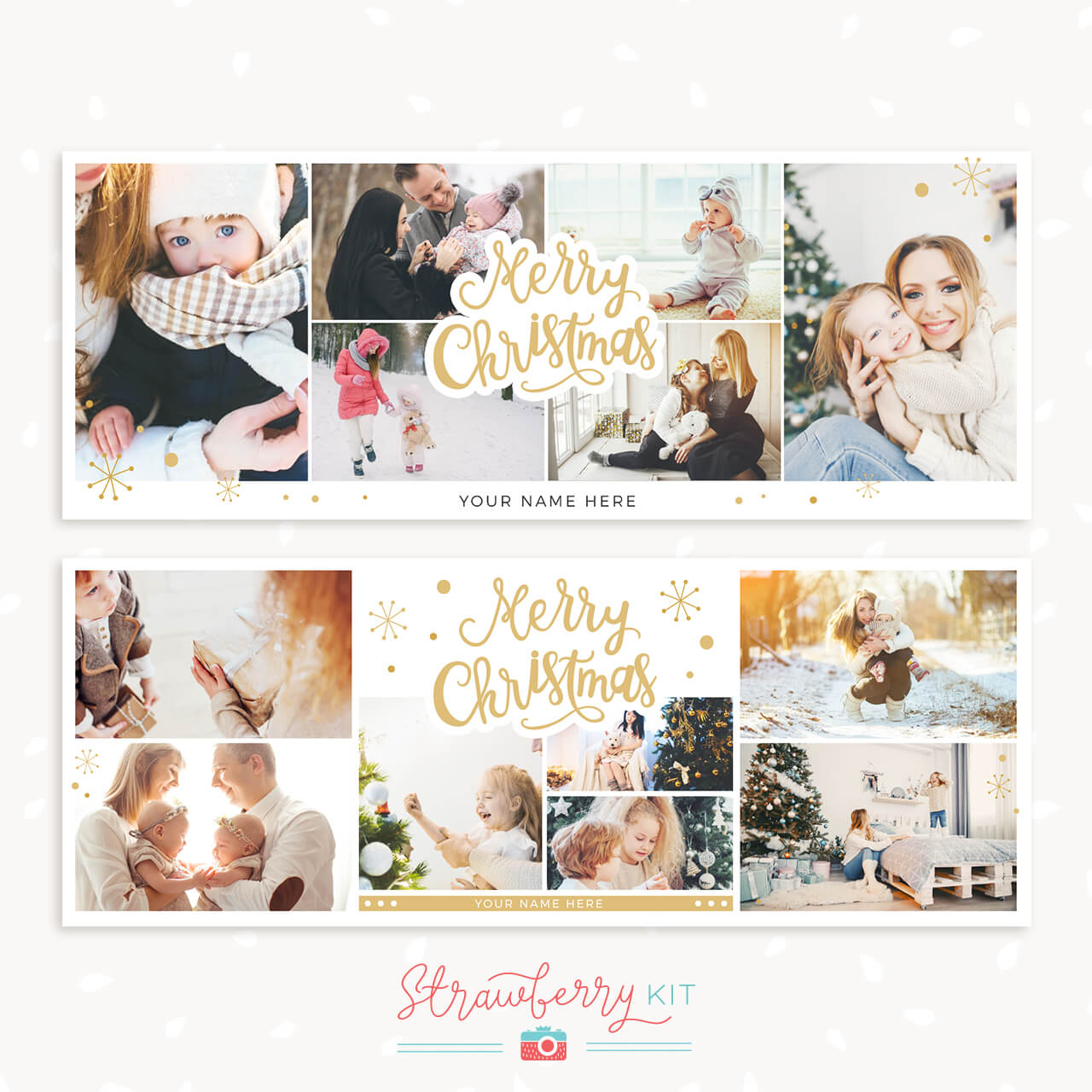 Christmas Facebook Cover Template Set With Collages Strawberry Kit