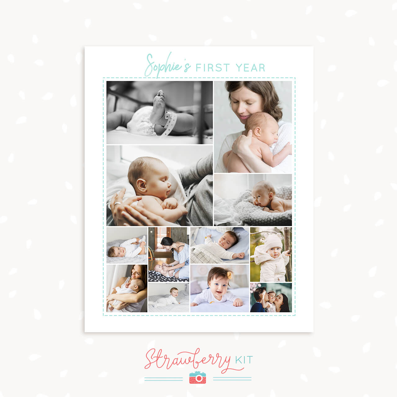 Baby S First Year Photo Collage Printable 8 10 Strawberry Kit