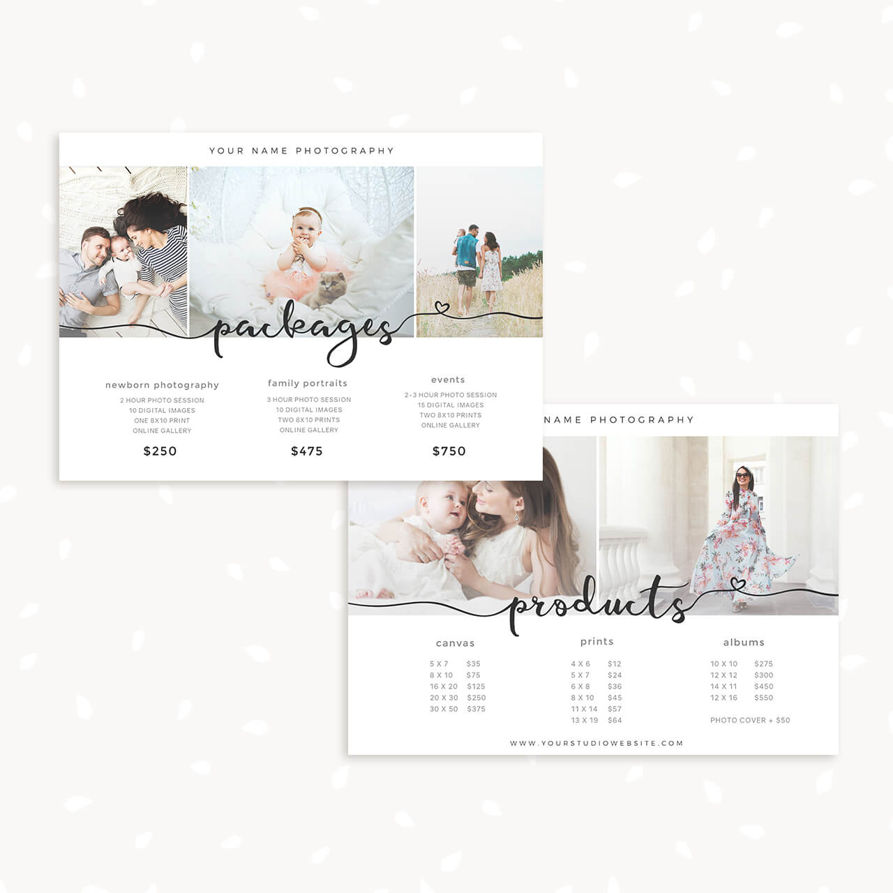 Photographer Price List Card 7x5 Packages