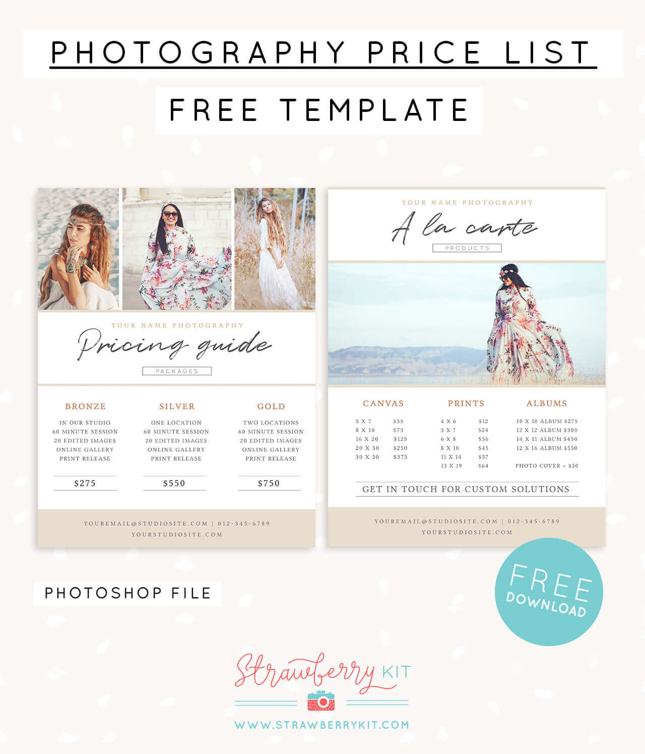 Photographer Price List Template FREE Strawberry Kit