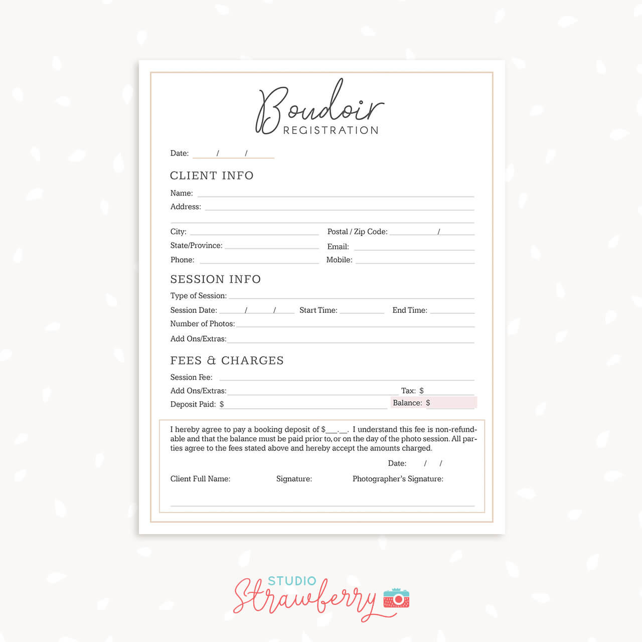 Boudoir Photography Forms Bundle – Strawberry Kit With Photography Business Forms Templates