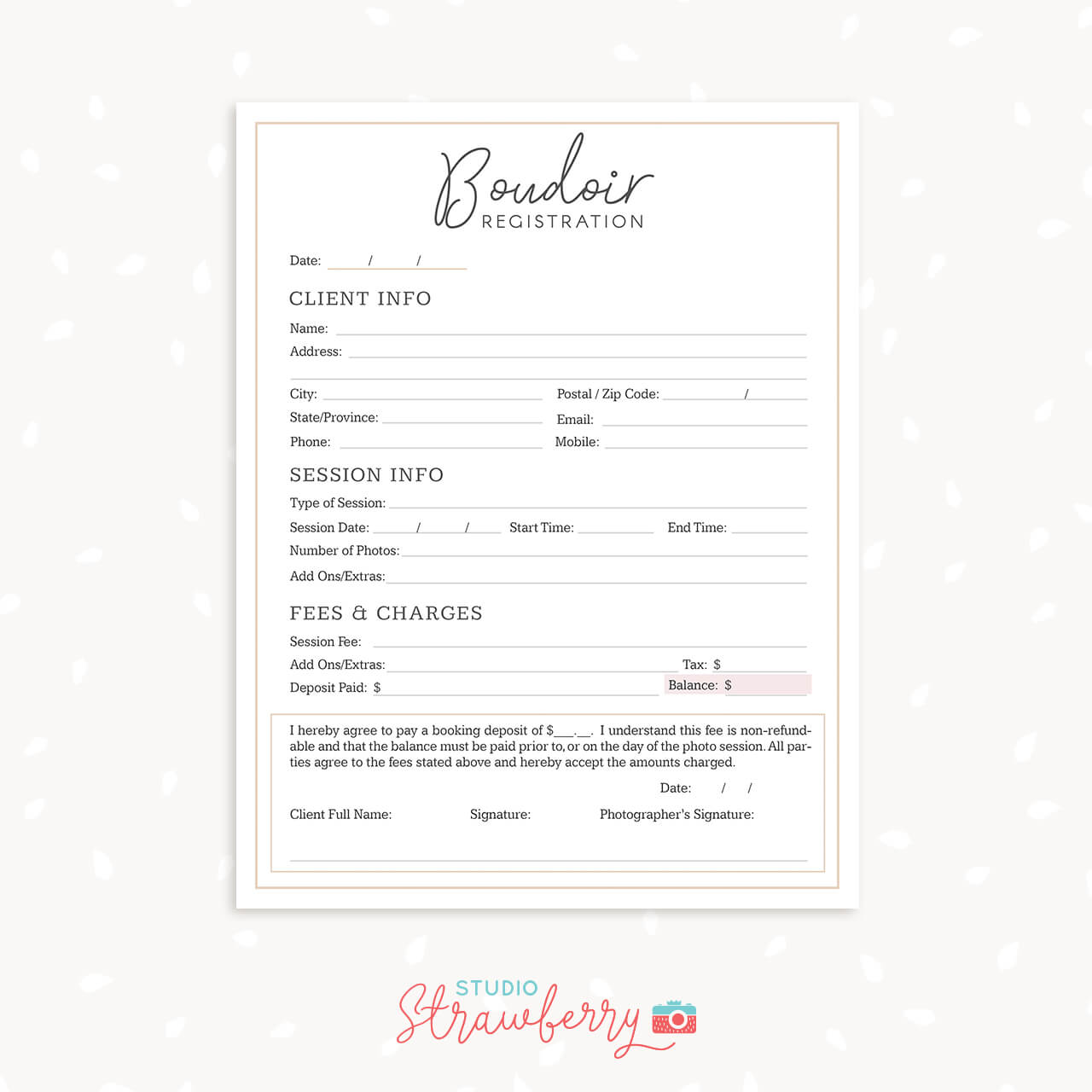 Boudoir Photography Forms Bundle Strawberry Kit