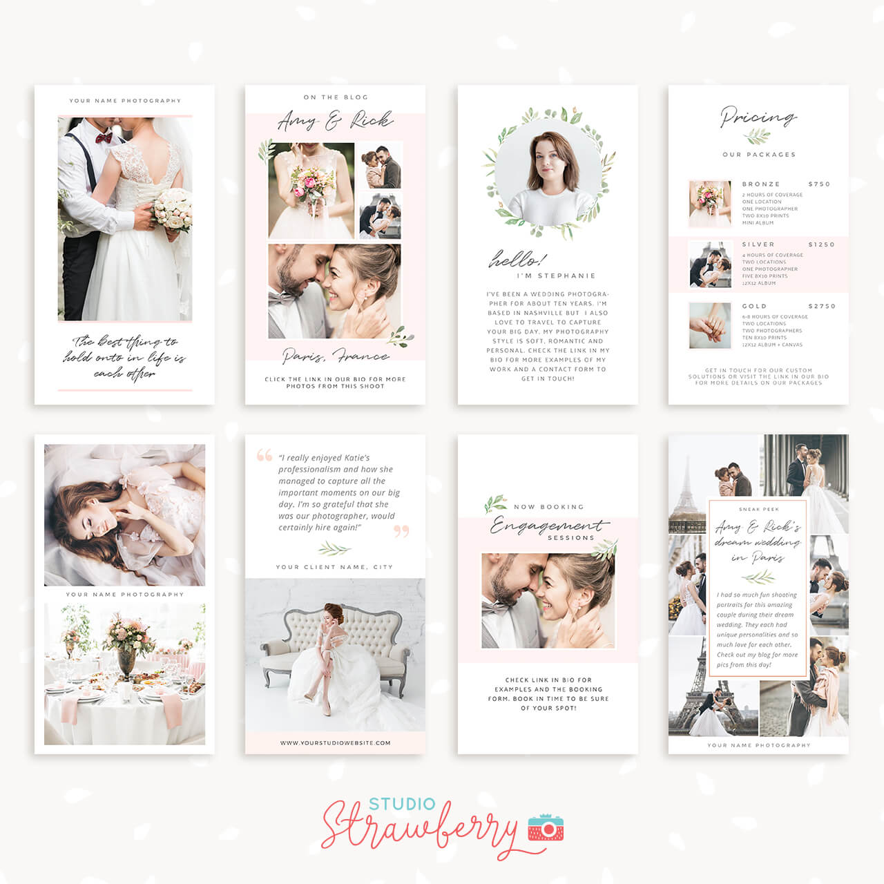 Instagram story templates for Wedding Photographers Strawberry Kit