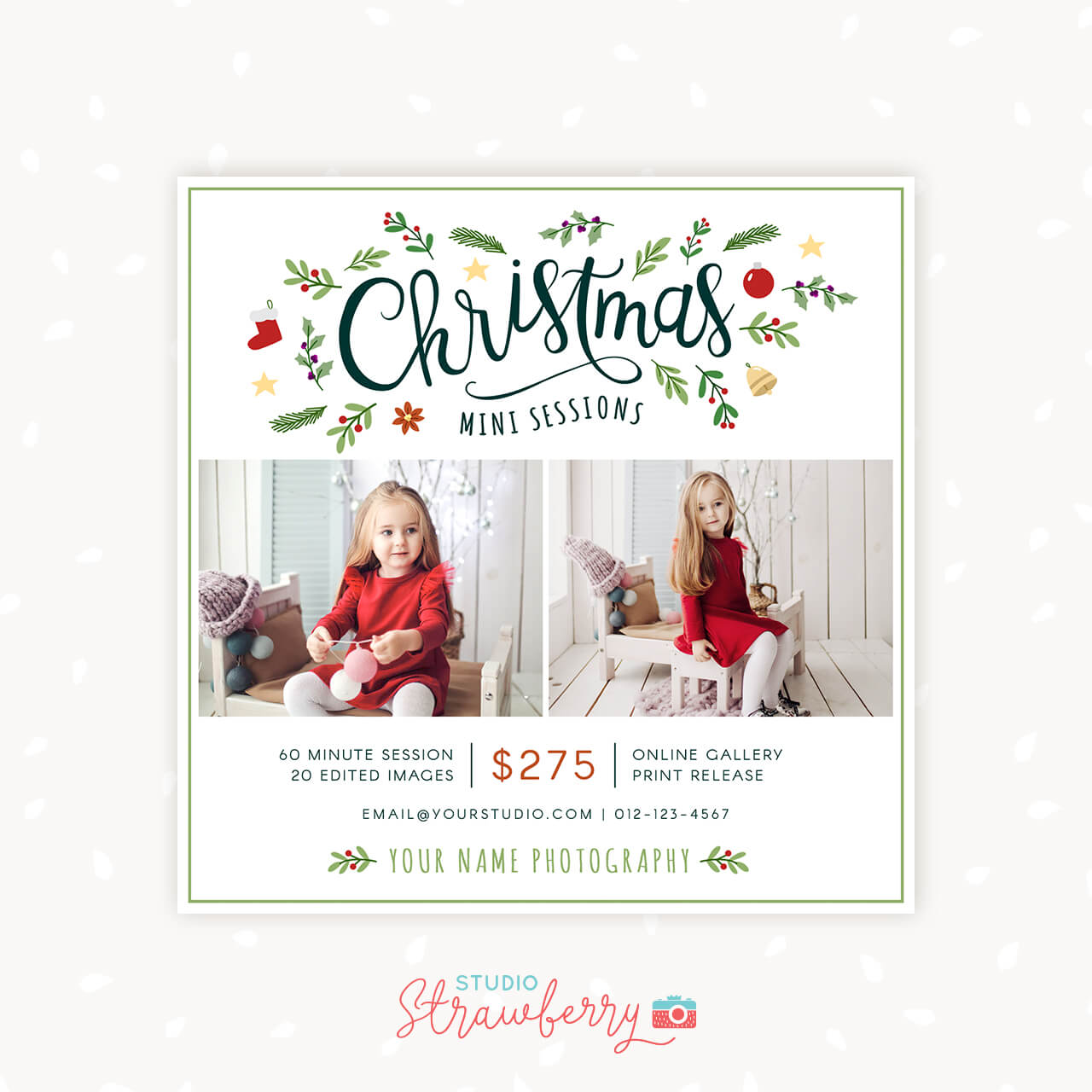 Christmas Mini Session Template Colorful leaves ornaments