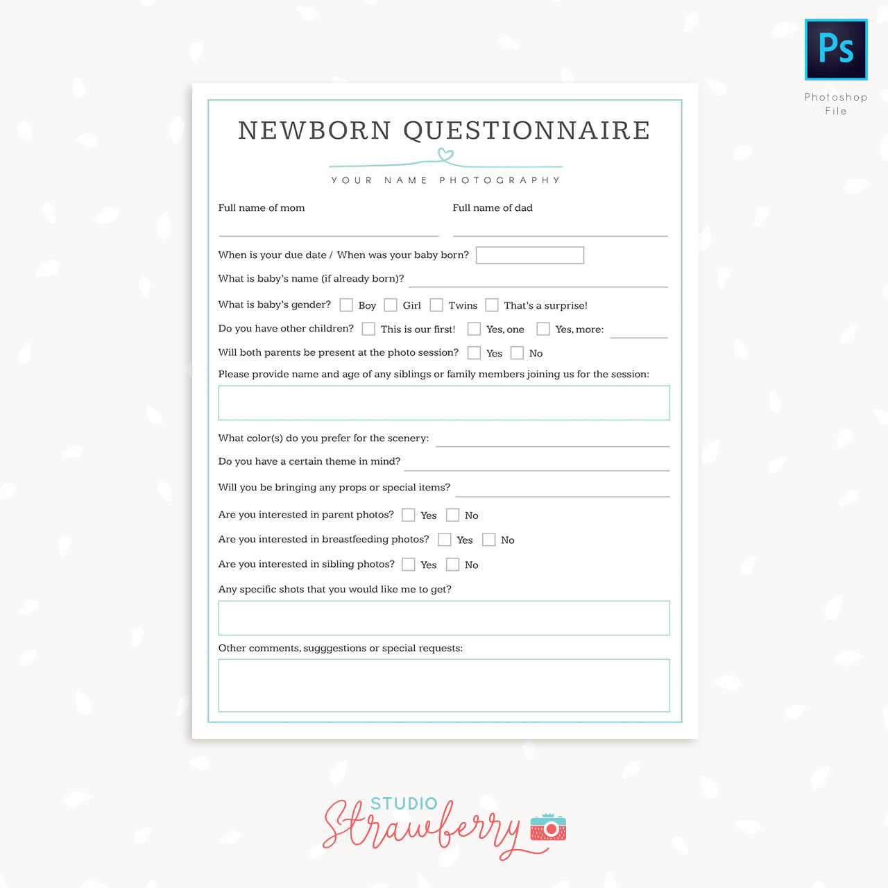 Newborn Questionnaire template photographer