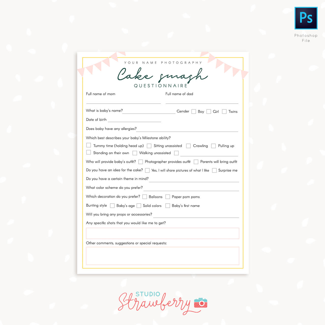 Cake Smash Questionnaire Sign up form template