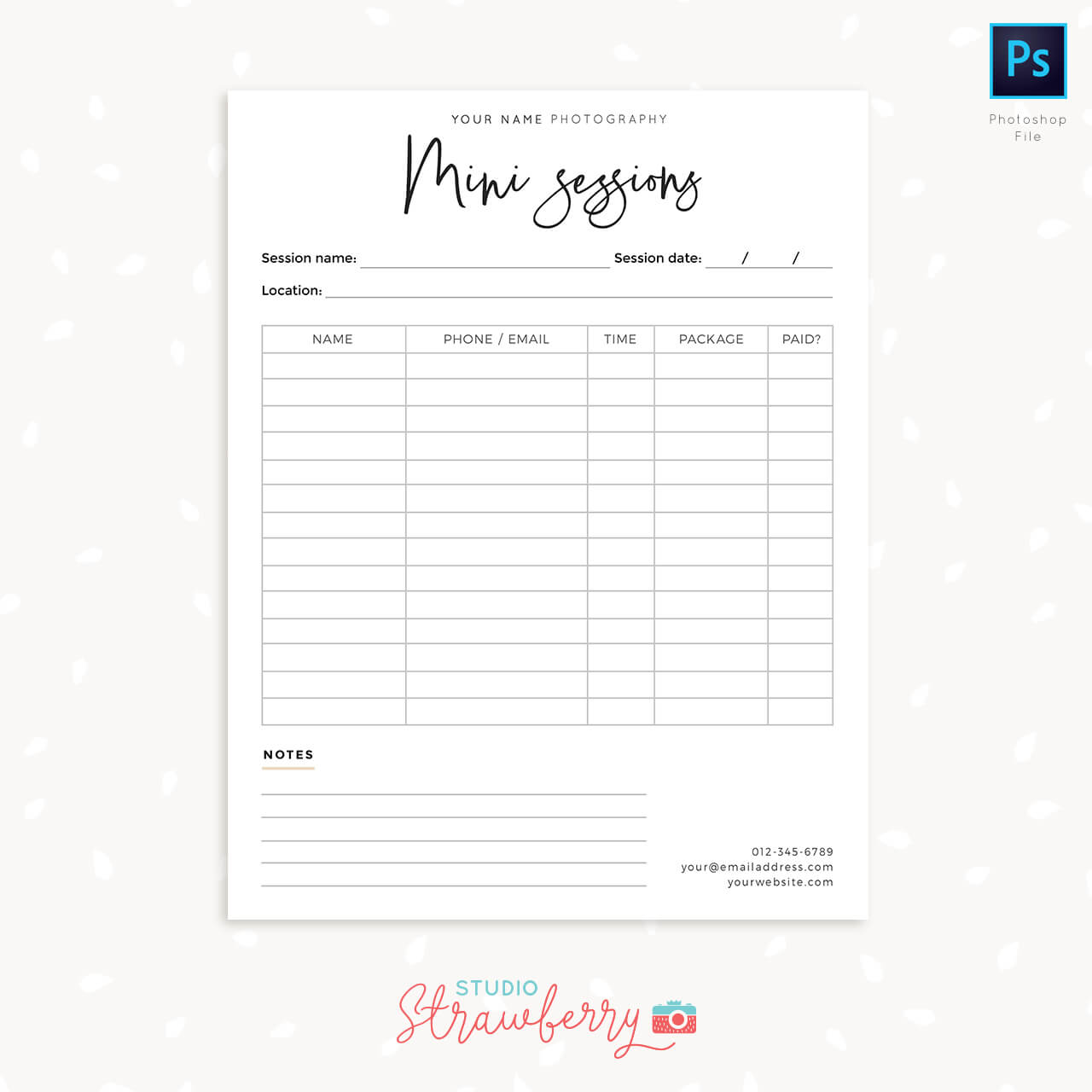 Mini Sessions Sign up Form Template