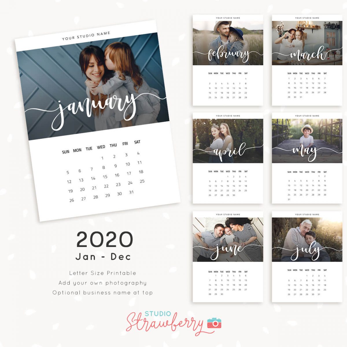 Monthly Photo Calendar Template Strawberry Kit
