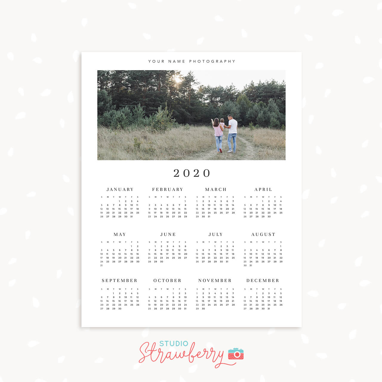 One page calendar template 2020 Strawberry Kit