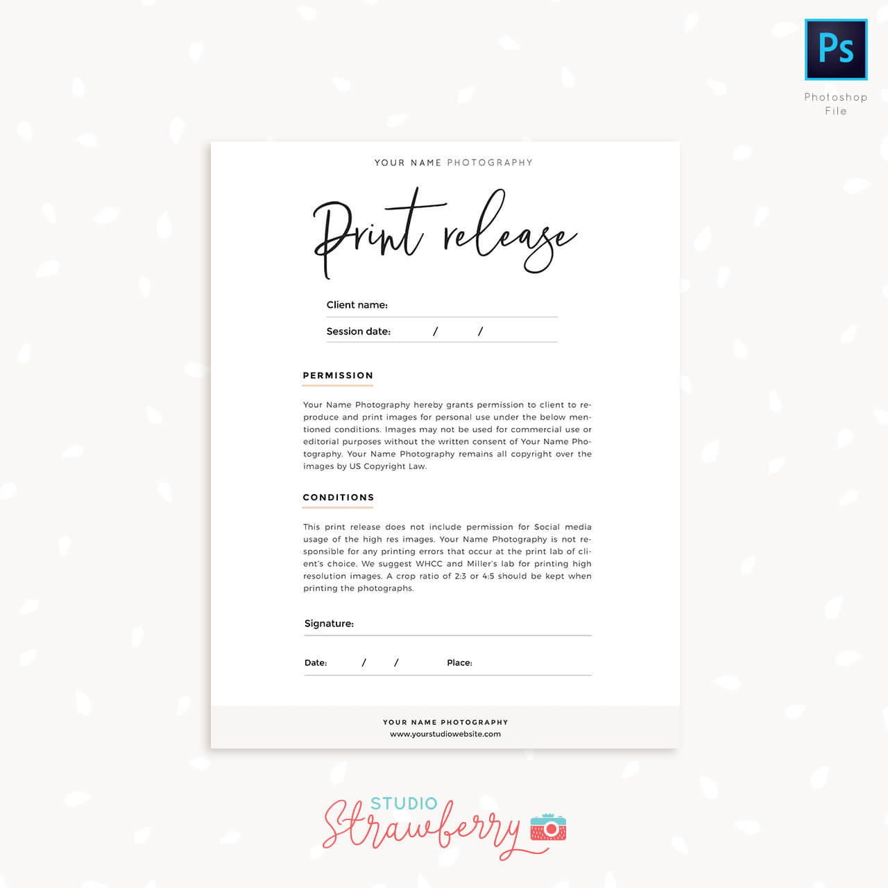 Print release letter size template photographer