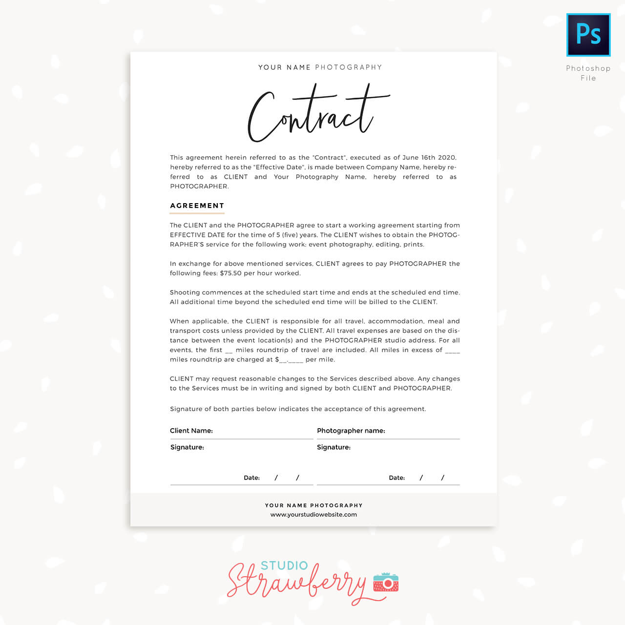 Photographer contract template Strawberry Kit