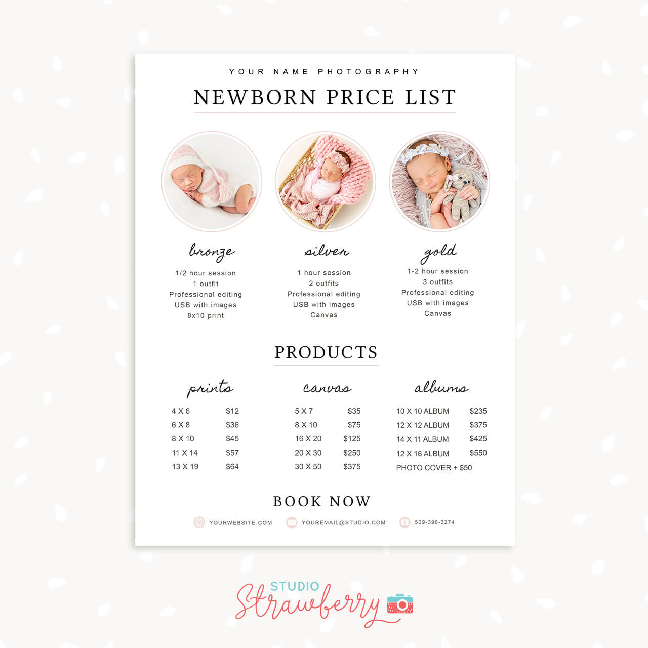 Newborn photography price list template