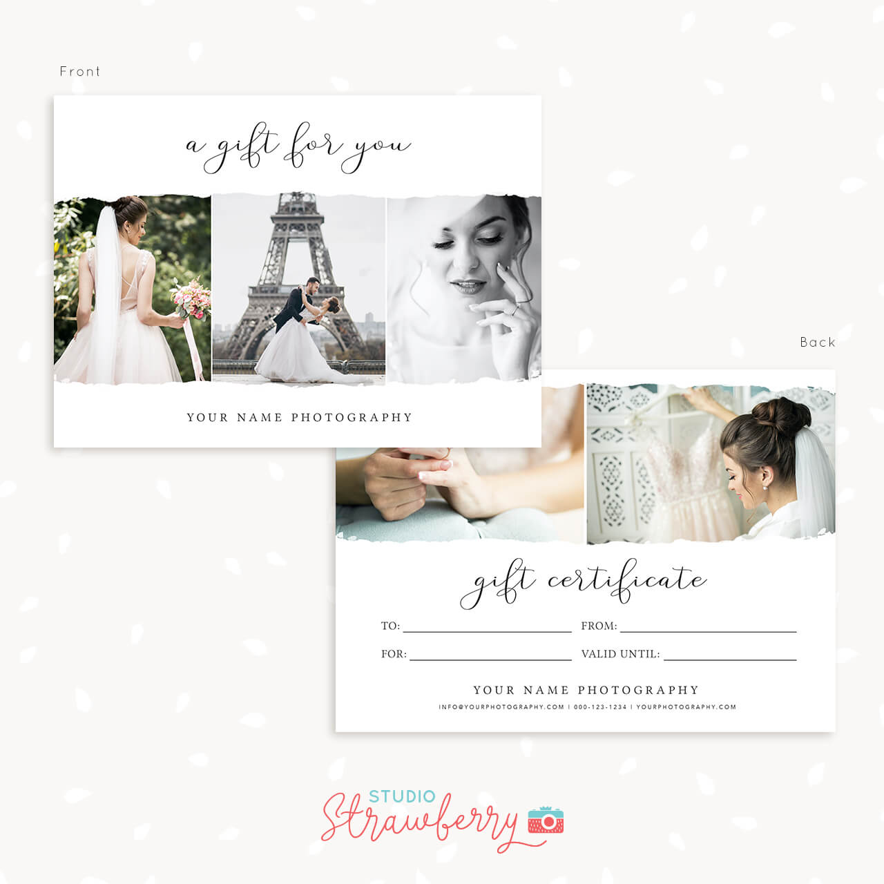 Wedding photography gift certificate template – Strawberry Kit