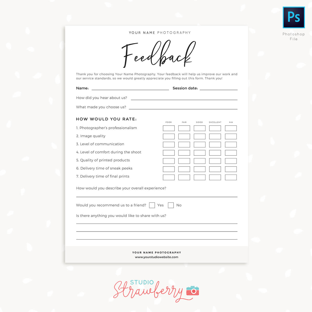 Customer feedback form template photographers