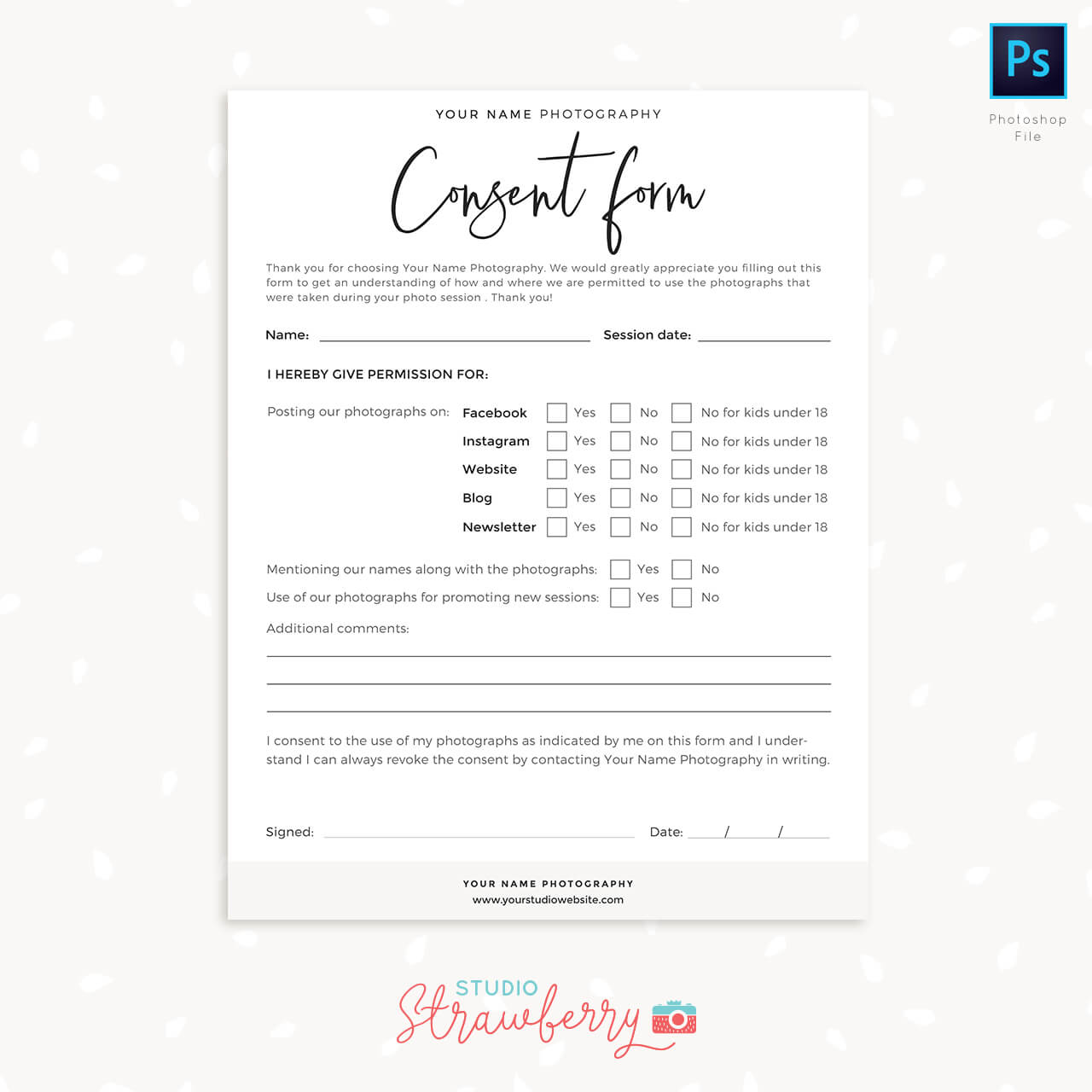 Photography consent form template permissions