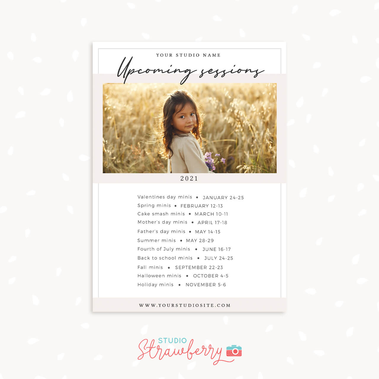 Upcoming sessions schedule photographer template