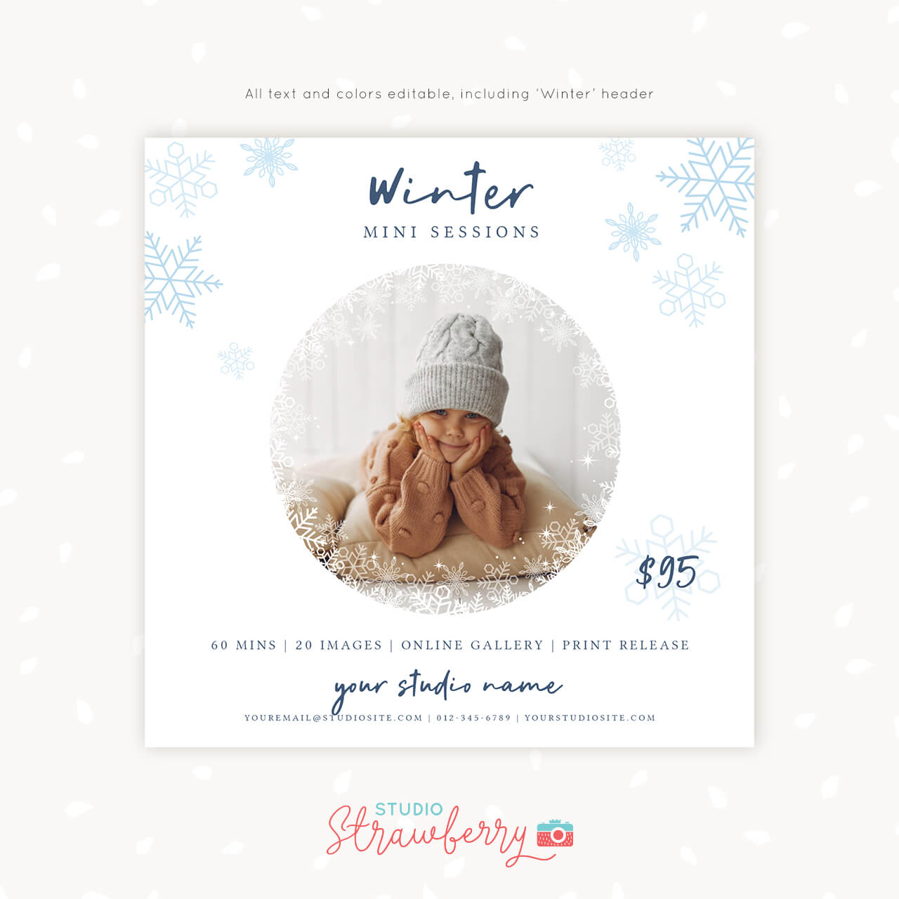 Winter mini sessions template snowflakes