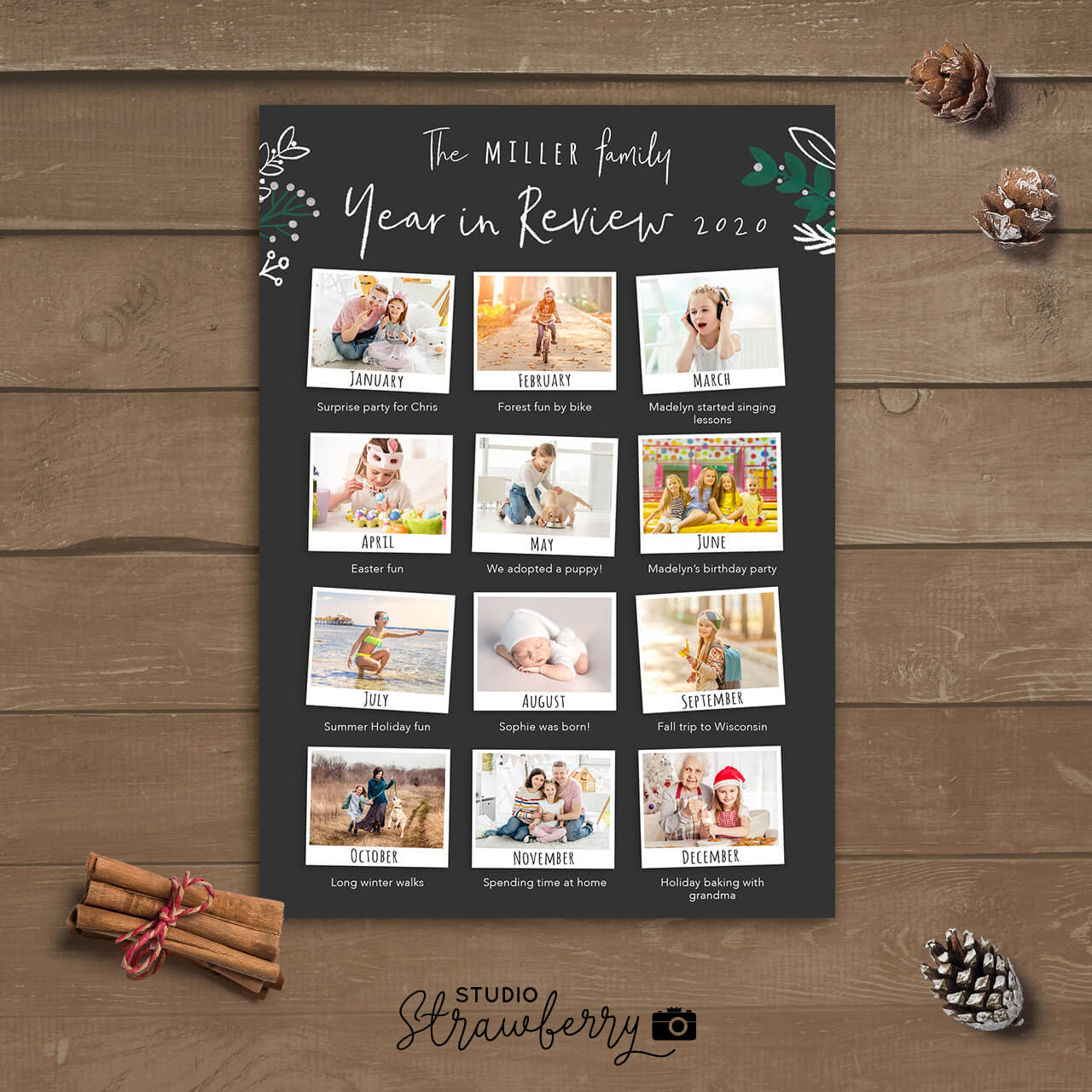 Year in review Christmas card template month by month