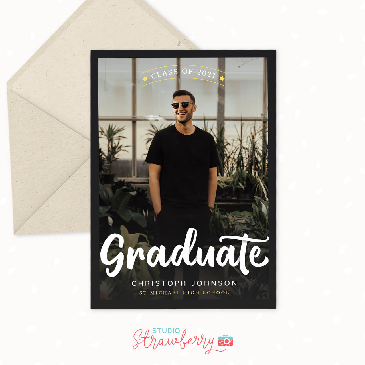 Guy graduation invitation template black