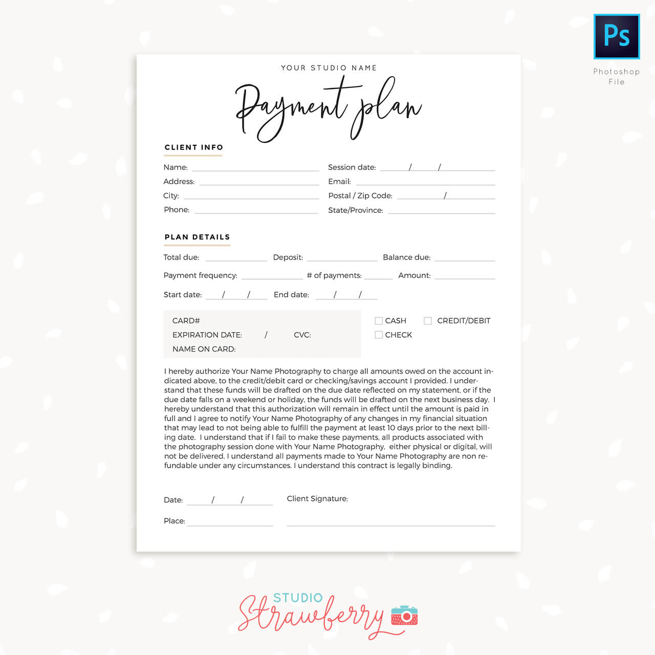 Photography Payment Plan Template