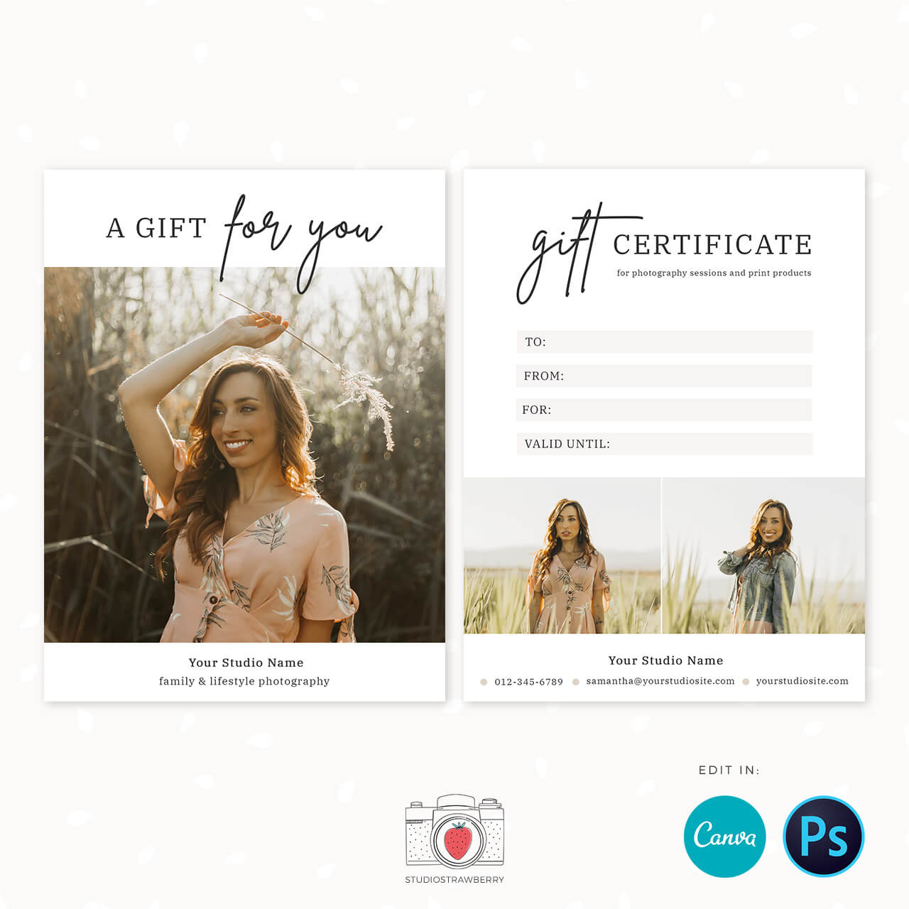 Photography gift certificate template canva