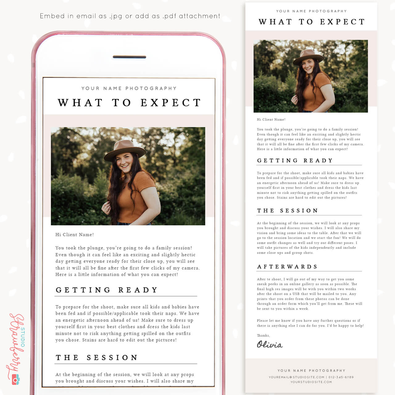 What to expect email template for photographers Strawberry Kit