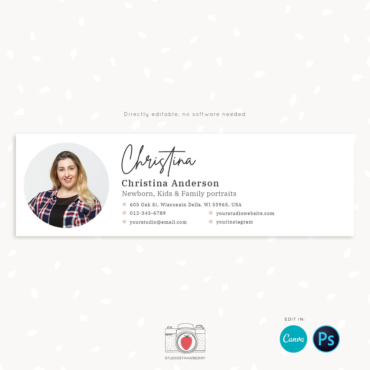 Email signature template for Canva & Photohop Strawberry Kit