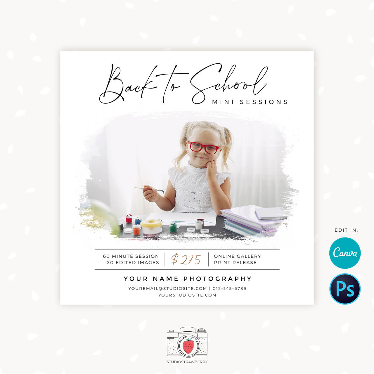Back to School mini sessions template Ink Splatter