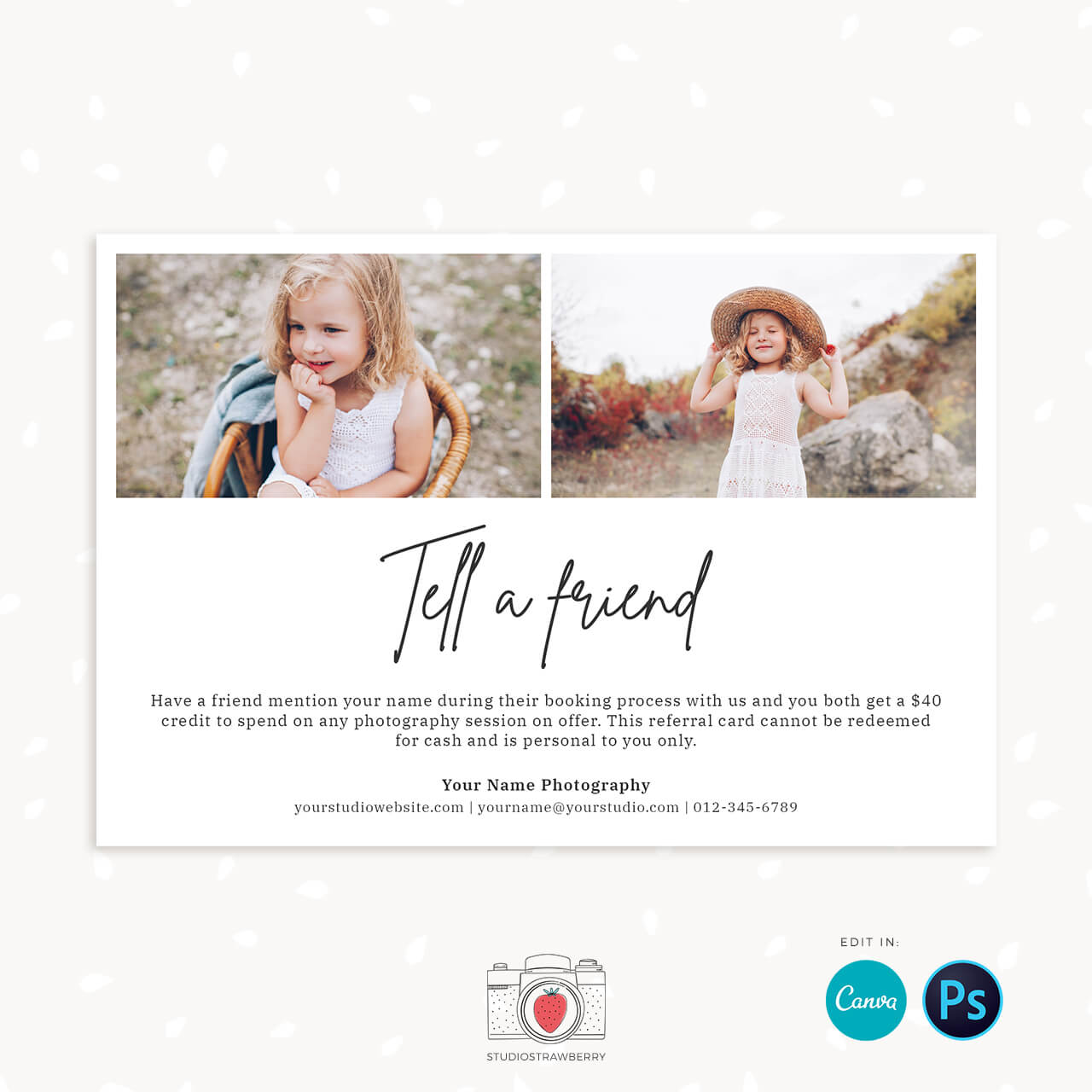 Photographer Referral card template for Canva & Photoshop With Regard To Photography Referral Card Templates